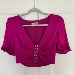 Urban Outfitters Pink Flutter Sleeve Crop Top